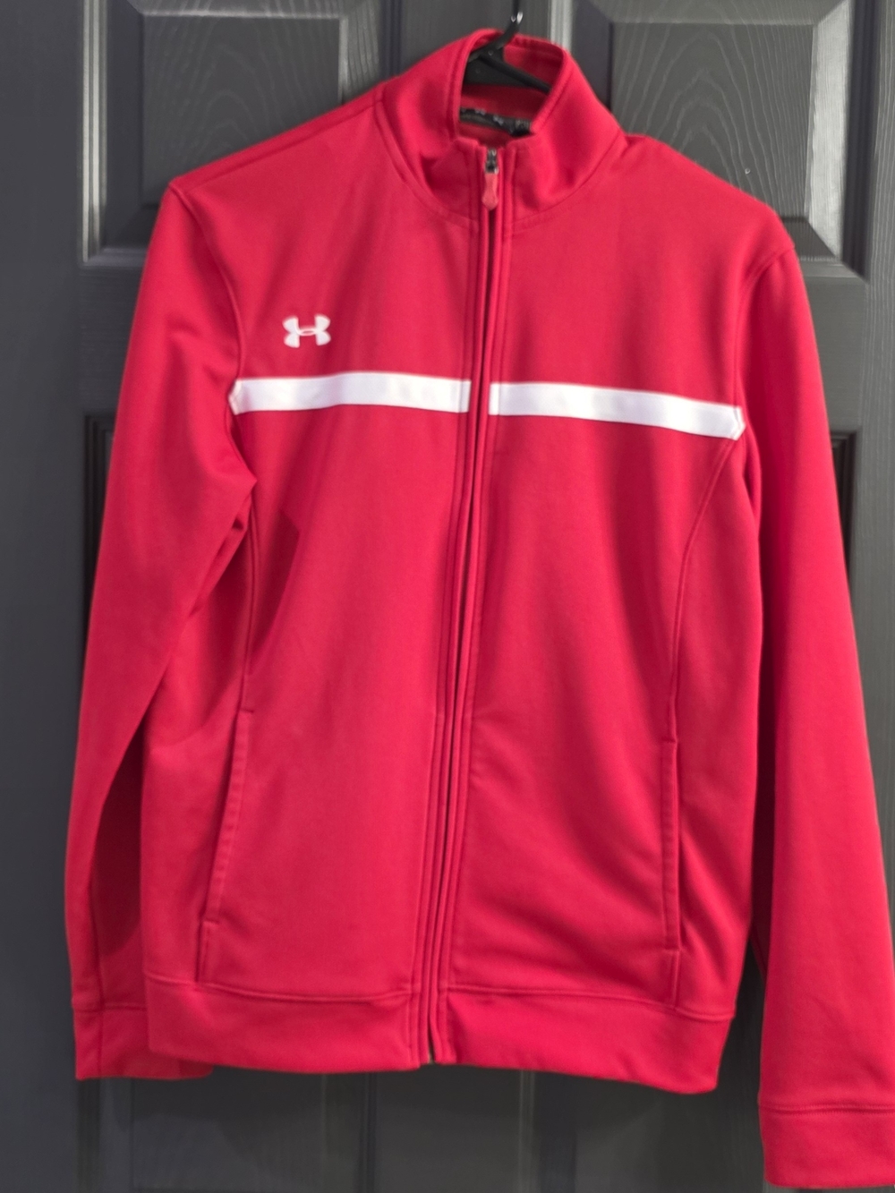 Under Armour Red Full-Zip Mens Track Jacket with White Stripe